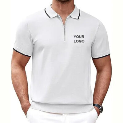 High Quality Men Polo T-shirt Slim Fit Front 1/4 Zip Golf Sportswear Golf Polo 100% Cotton Fabric Custom Design