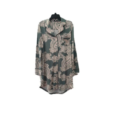 Popular printed white and green lapel long-sleeved women’s casual top