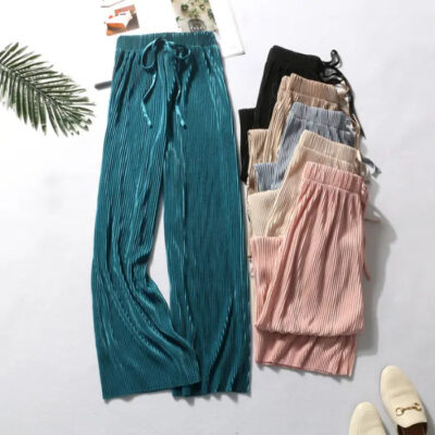 Wide Leg Pants Women’s Trousers High Waist Drape Spring and Autumn Loose Casual Chiffon Trousers Ice Silk Nine-point