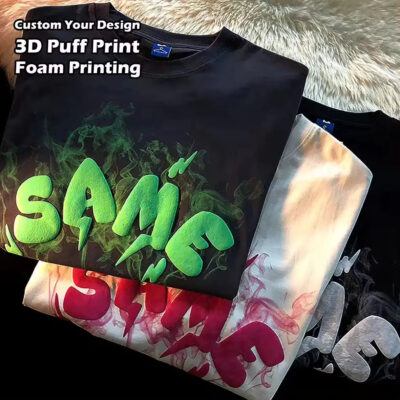 High Quality 100% Cotton Oem Your Brand Tshirt Custom 3D Foam Puff Printing Logo Unisex Short Sleeve Men’s Plus Size T-