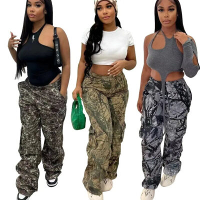 2024 New Fashion Women’S Camouflage Pants High Waist Straight Cargo Mujer Women Streetwear Baggy Women’S