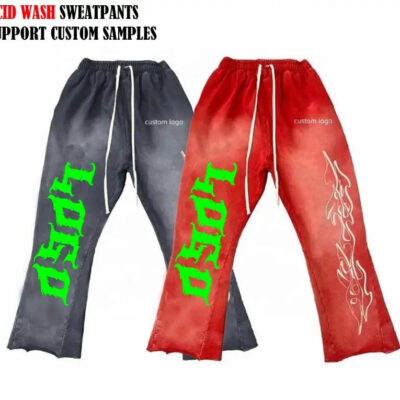 New Custom Logo Embroidery Flare Sweatpants High Quality 100% Cotton Track Sweat Vintage Acid Wash Flare Sweatpants Men